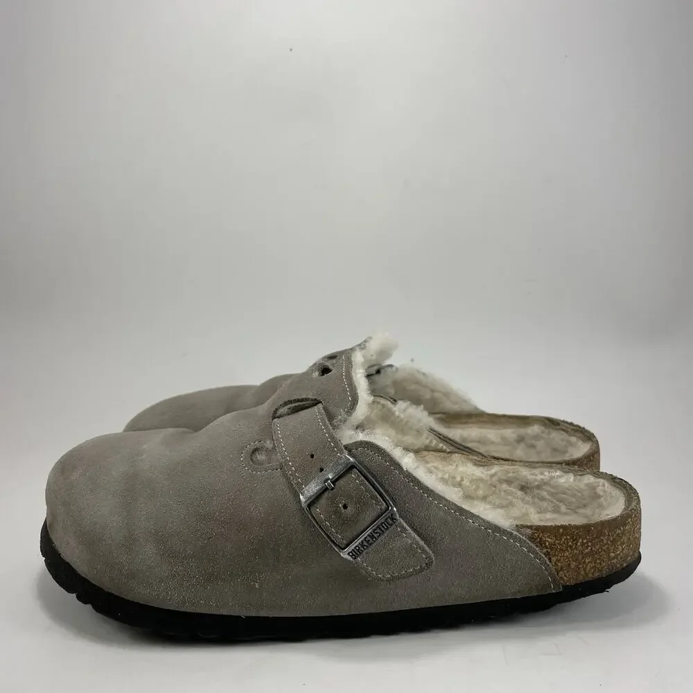 Birkenstock Fur Lined Boston Clog Womens Size 38 US Size 7-7.5 Gray Suede - Picture 3 of 10